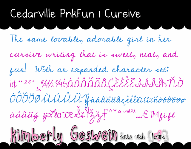 Cedarville Pnkfun1 Cursive font Created in 2010 by